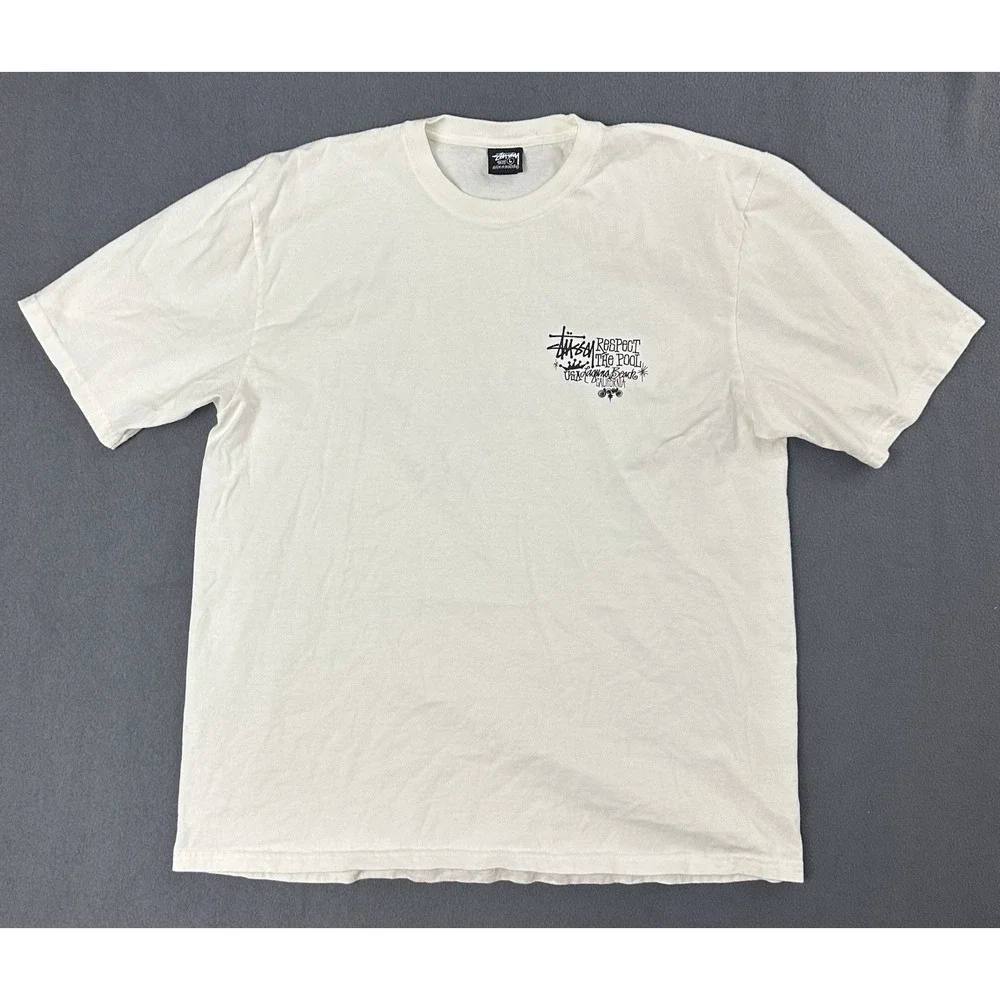 Stussy Laguna Beach California Respect The Pool Skater T Shirt White Men's L
